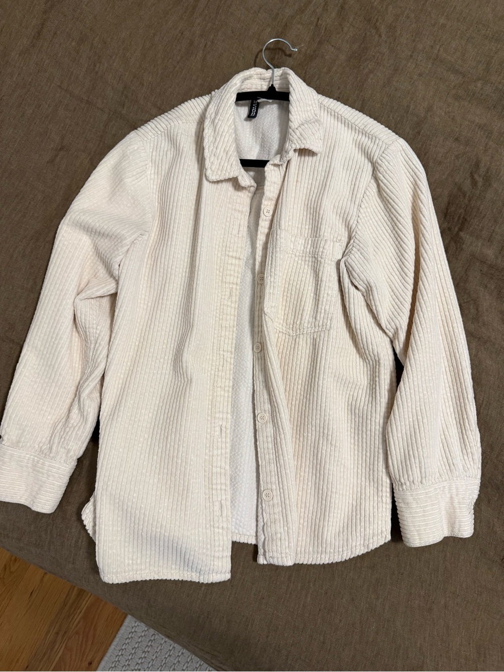 H&M Off-White Quilted Corduroy Shacket